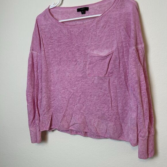 J. Crew Linen Short Women’s XS Pink Burnout Raglan Round Neck Lightweight Casual - Picture 2 of 10